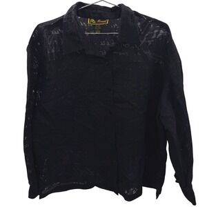 Mirasol Black‎ Lace Burnout Button Down Linen Blend Shirt Women's XL Boho Sheer